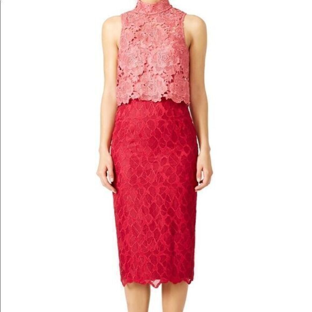 ML Monique Lhuillier pink colorblock lace Dress